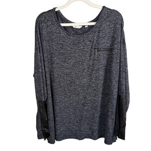Reitmans Charcoal Knit Top with Faux Leather Accents Size 2X Casual Office